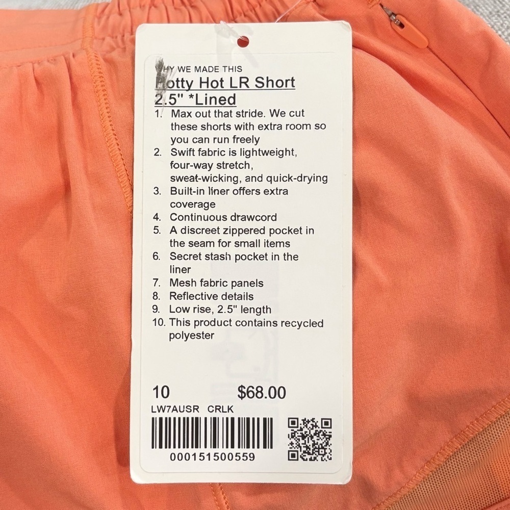 NWT Lululemon Hotty Hot Shorts 2.5" Size 10 In Coral Kiss Orange - Picture 4 of 7